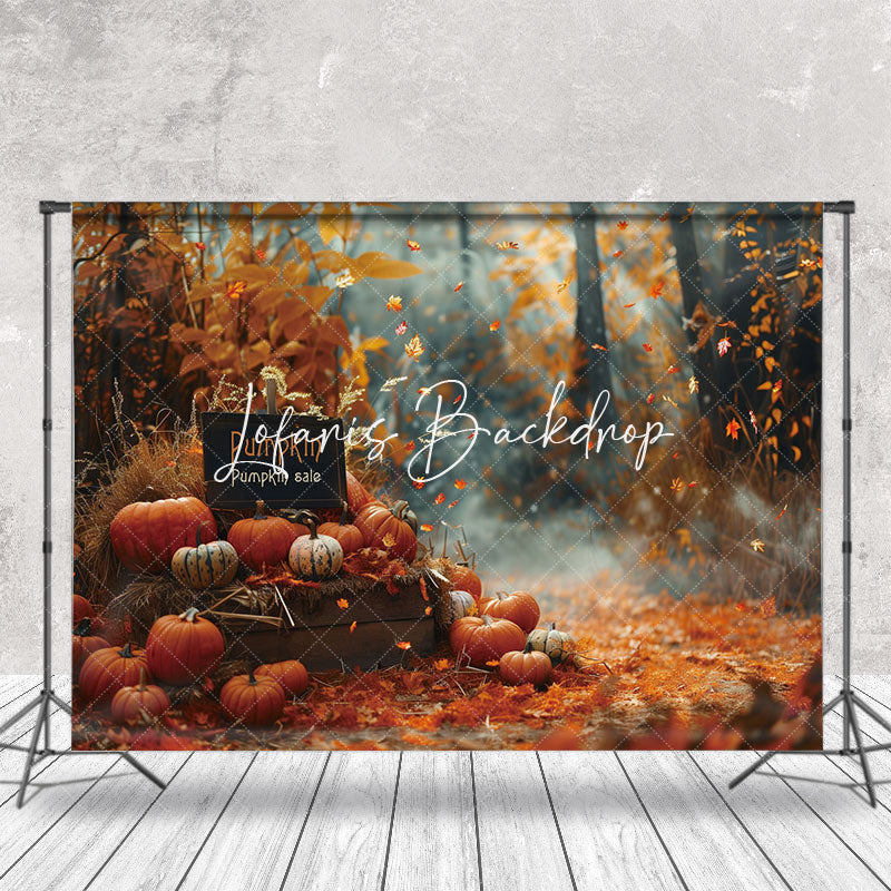 Lofaris Pumpkins Falling Maple Leaves Autumn Photo Backdrop