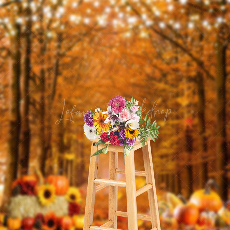 Lofaris Pumpkins Floral Maple Leaf Forest Autumn Backdrop