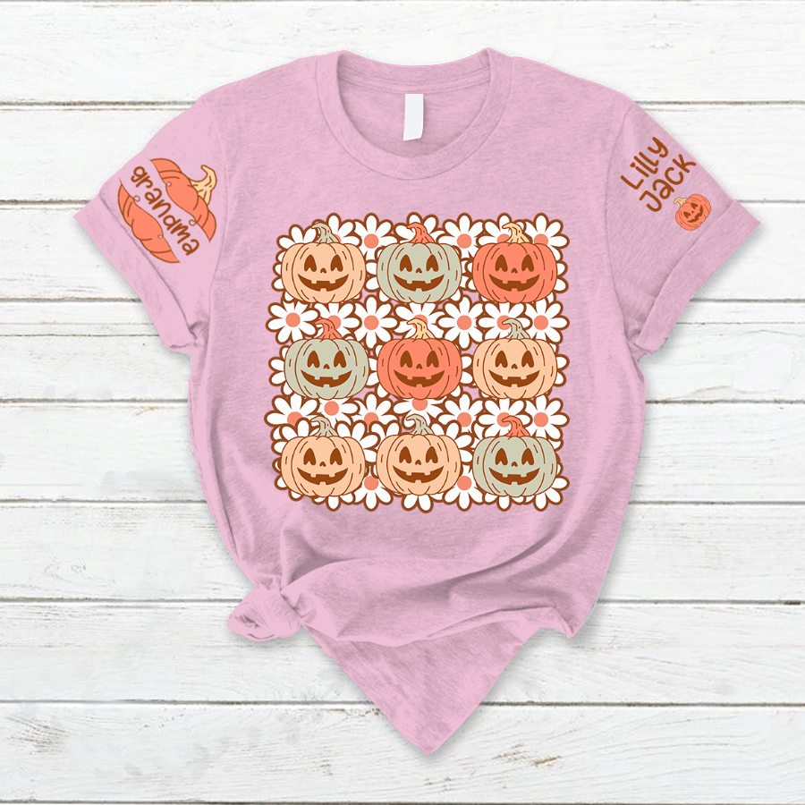 Lofaris Pumpkins Flowers Custom Grandma and Kids T - Shirt