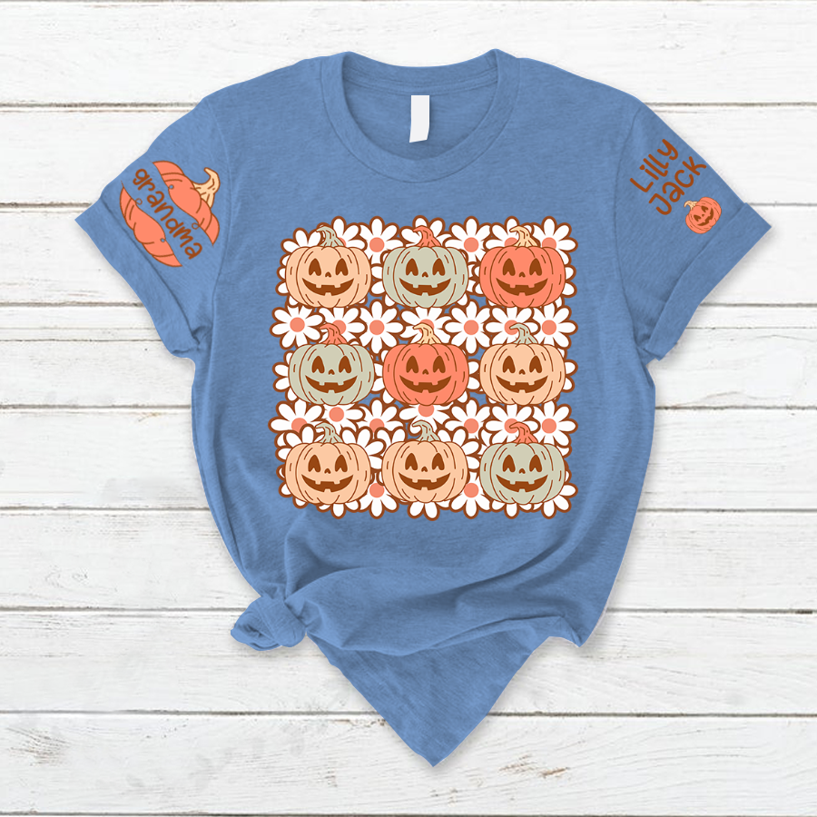 Lofaris Pumpkins Flowers Custom Grandma and Kids T - Shirt