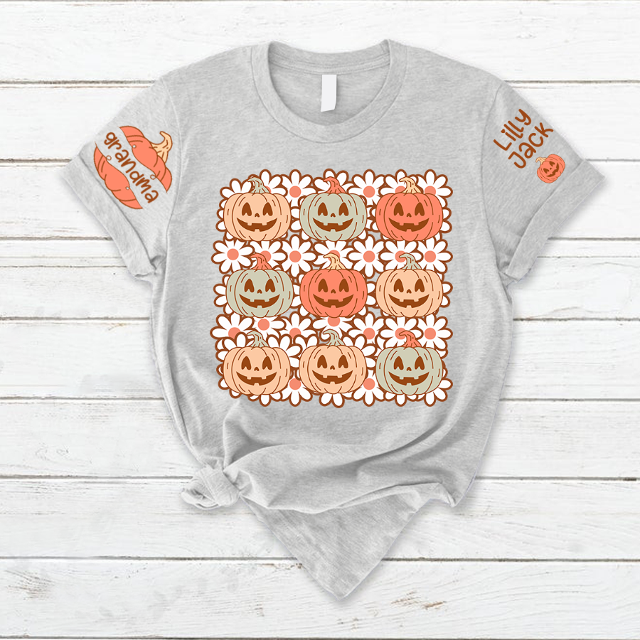 Lofaris Pumpkins Flowers Custom Grandma and Kids T - Shirt