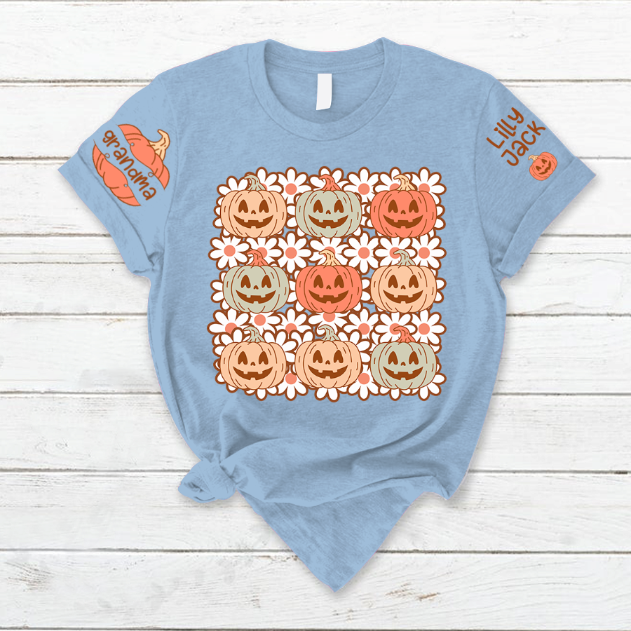 Lofaris Pumpkins Flowers Custom Grandma and Kids T - Shirt