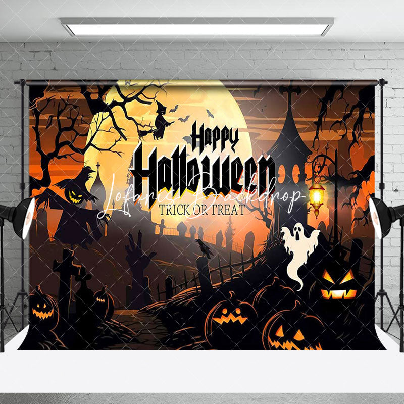 Lofaris Pumpkins Ghosts Witch Cemetery Halloween Backdrop
