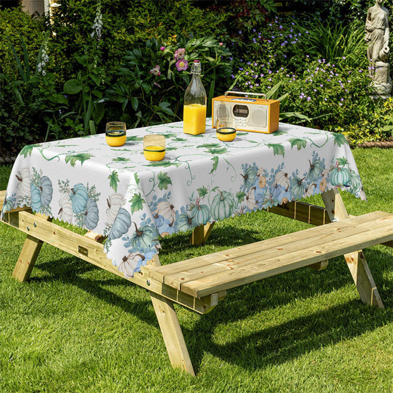 Lofaris Pumpkins Green Stems Leaves Tablecloth For Home Decor