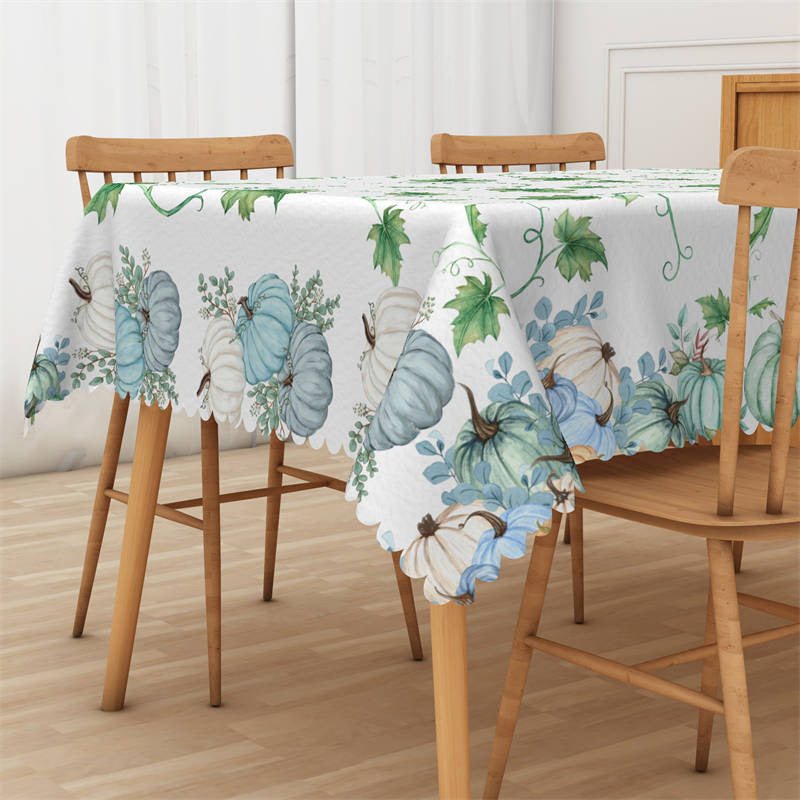 Lofaris Pumpkins Green Stems Leaves Tablecloth For Home Decor