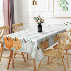 Lofaris Pumpkins Leaves Repeat Grey Plaid Tablecloth For Decor