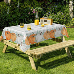 Lofaris Pumpkins Leaves Repeat Grey Plaid Tablecloth For Decor