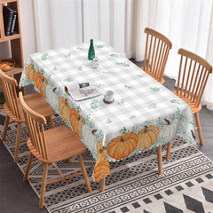 Lofaris Pumpkins Leaves Repeat Grey Plaid Tablecloth For Decor