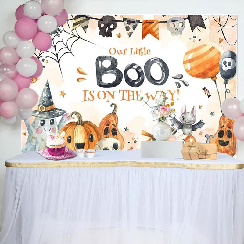 Lofaris Pumpkins Little Boo Halloween Baby Shower Backdrop