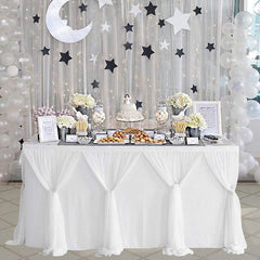 Lofaris Pure White Color Cross Tulle Banquet Table Skirt