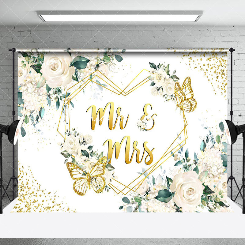Lofaris Pure White Floral Gold Butterfly Wedding Backdrop
