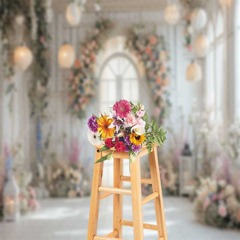 Lofaris Pure White Room Floral Dim Light Wedding Backdrop