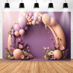 Lofaris Purple And Orange Balloons Floral Birthday Backdrop