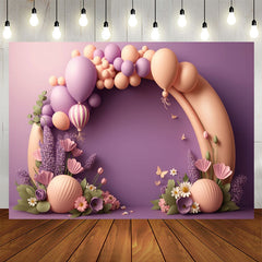 Lofaris Purple And Orange Balloons Floral Birthday Backdrop