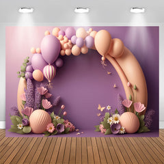 Lofaris Purple And Orange Balloons Floral Birthday Backdrop