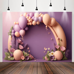 Lofaris Purple And Orange Balloons Floral Birthday Backdrop