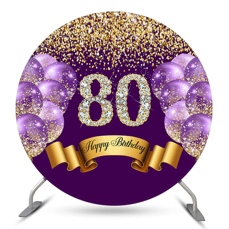 Lofaris Purple Balloon Glitter Round 80th Birthday Backdrop