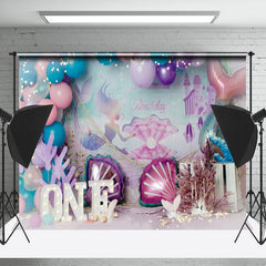 Lofaris Purple Balloon Pearl Mermaid 1st Birthday Backdrop