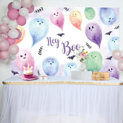Lofaris Purple Bat Hey Boo Halloween Baby Shower Backdrop