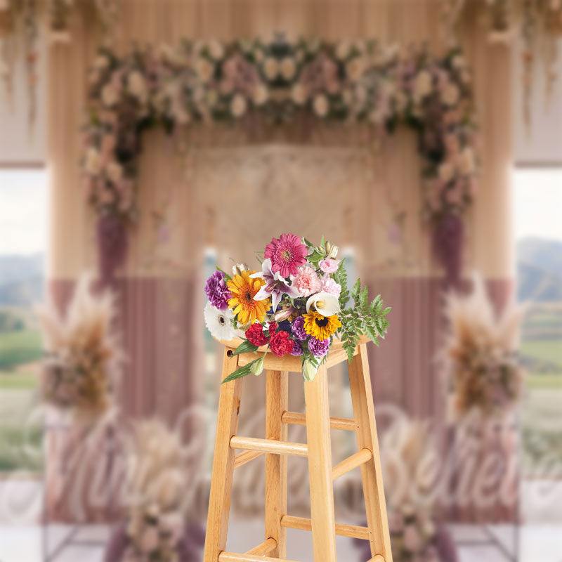 Lofaris Purple Beige Curtain Floral Boho Photoshoot Backdrop