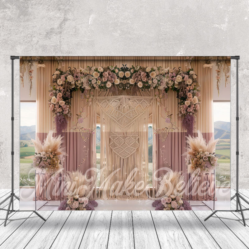 Lofaris Purple Beige Curtain Floral Boho Photoshoot Backdrop