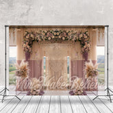Lofaris Purple Beige Curtain Floral Boho Photoshoot Backdrop