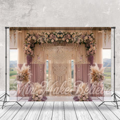 Lofaris Purple Beige Curtain Floral Boho Photoshoot Backdrop