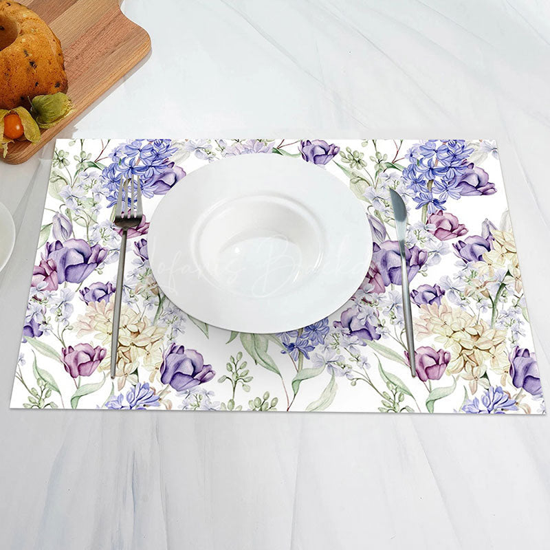Lofaris Purple Beige Floral Rustic Dining Set Of 4 Placemats