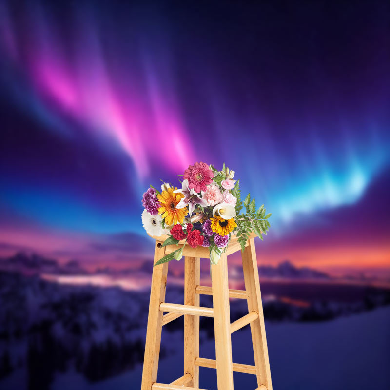 Lofaris Purple Blue Aurora Snowy Mountain Winter Backdrop