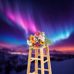 Lofaris Purple Blue Aurora Snowy Mountain Winter Backdrop