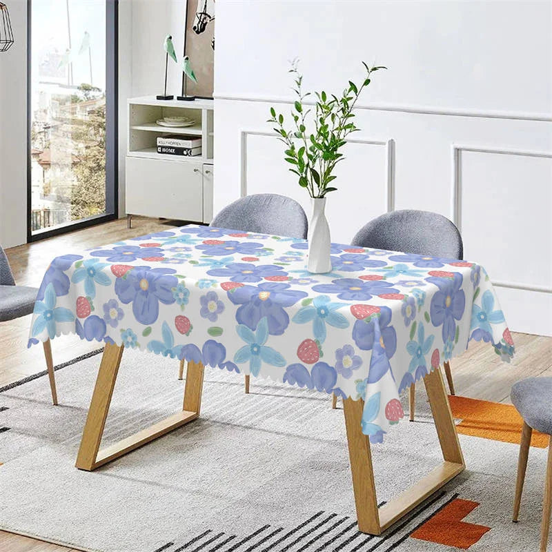 Lofaris Purple Blue Flowers Dining Room Square Tablecloth