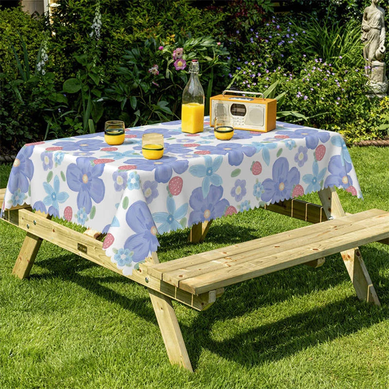 Lofaris Purple Blue Flowers Dining Room Square Tablecloth