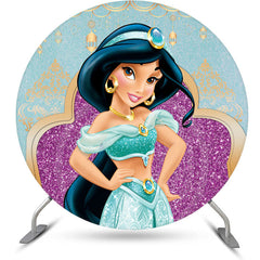 Lofaris Purple Blue Glitter Princess Round Birhday Backdrop Kit