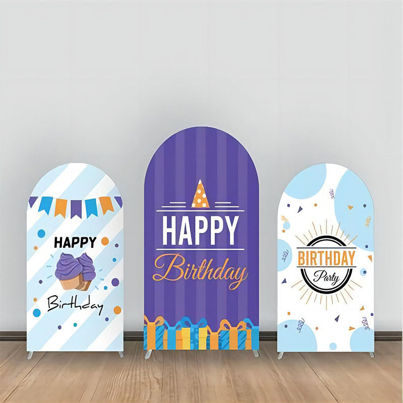 Lofaris Purple Blue Stripes Cake Birthday Arch Backdrop Kit