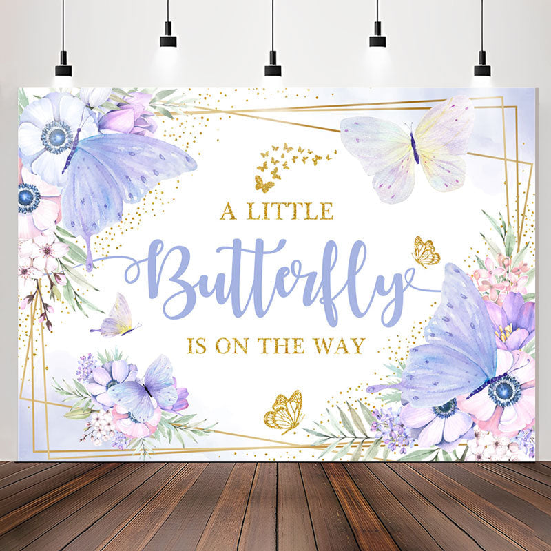 Lofaris Purple Butterfly Flower Glitter Baby Shower Backdrop