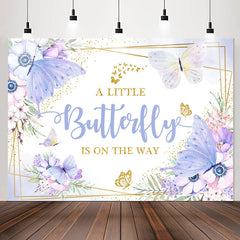 Lofaris Purple Butterfly Flower Glitter Baby Shower Backdrop