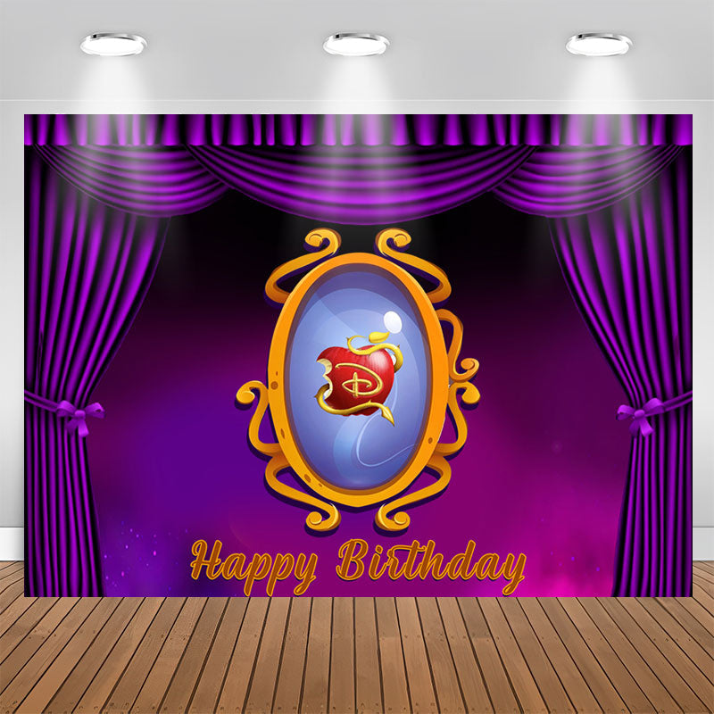Lofaris Purple Curtain Magic Mirror Apple Birthday Backdrop