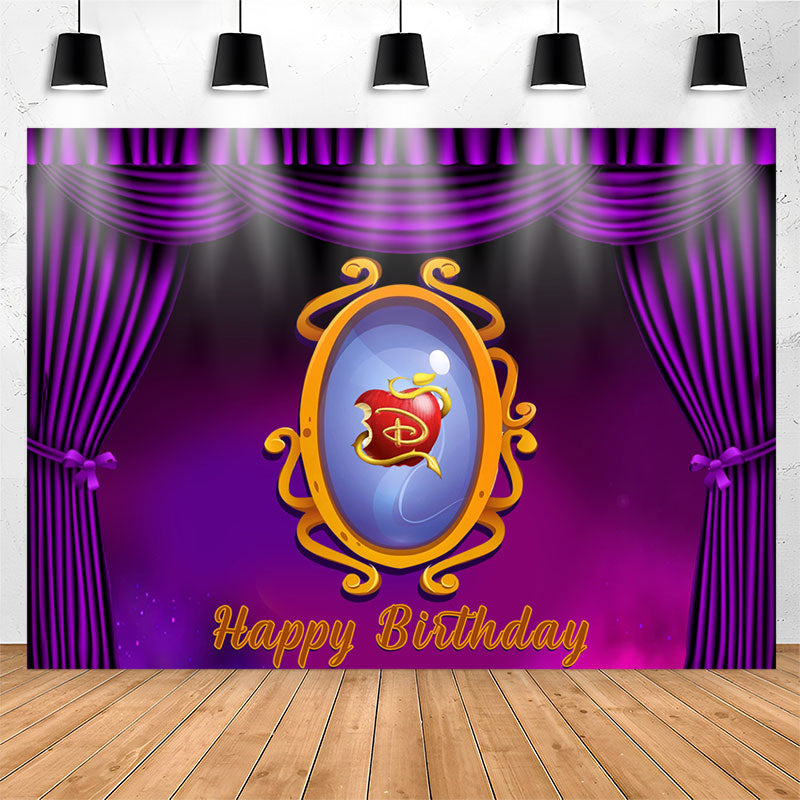 Lofaris Purple Curtain Magic Mirror Apple Birthday Backdrop