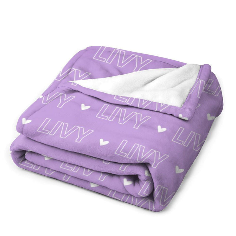 Lofaris Purple Customized Name Heart Repeat Gify Blanket