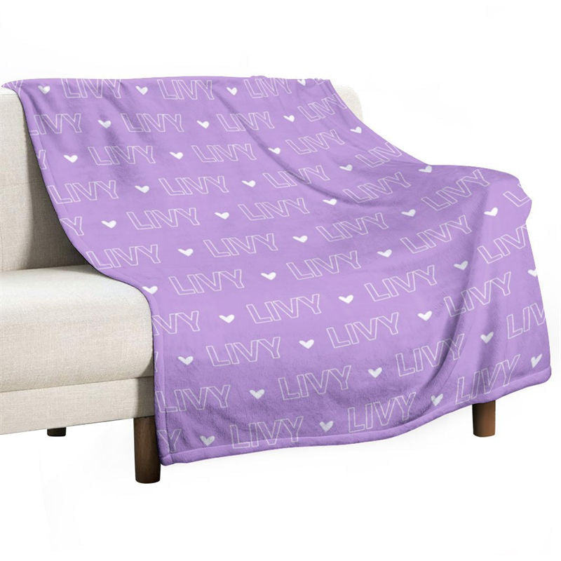 Lofaris Purple Customized Name Heart Repeat Gify Blanket