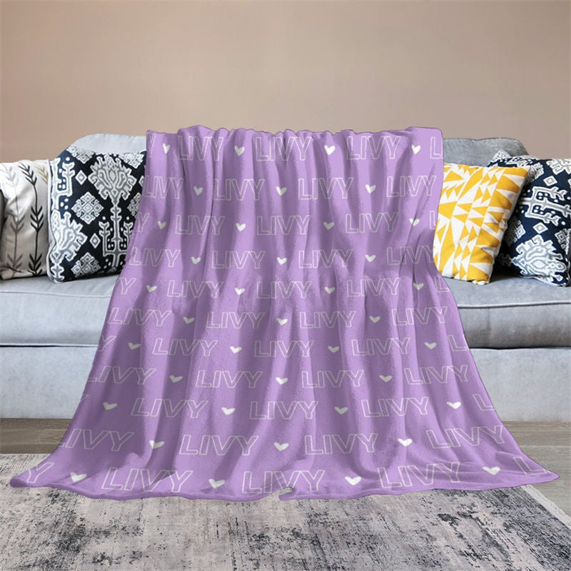 Lofaris Purple Customized Name Heart Repeat Gify Blanket
