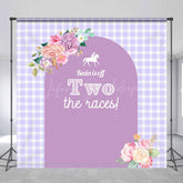 Lofaris Purple Floral Arch Plaid Custom Birthday Backdrop