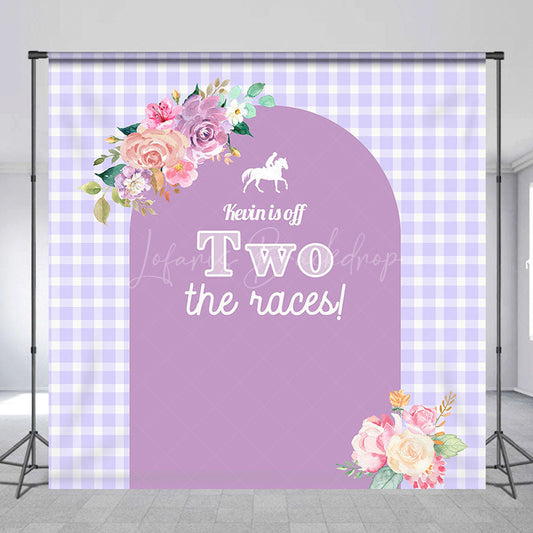 Lofaris Purple Floral Arch Plaid Custom Birthday Backdrop