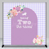 Lofaris Purple Floral Arch Plaid Custom Birthday Backdrop