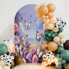 Lofaris Purple Floral Butterfly Happy Birthday Arch Backdrop
