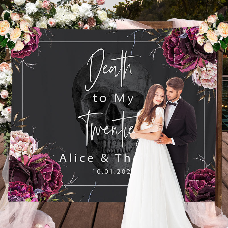 Lofaris Purple Floral Death To Aid Skull Wedding Backdrops