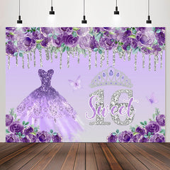Lofaris Purple Floral Dress Sweet 16th Birthday Backdrop