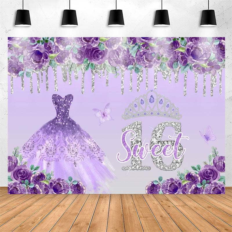 Lofaris Purple Floral Dress Sweet 16th Birthday Backdrop