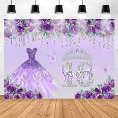 Lofaris Purple Floral Dress Sweet 16th Birthday Backdrop