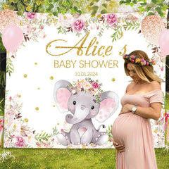 Lofaris Purple Floral Elephant Custom Baby Shower Backdrop